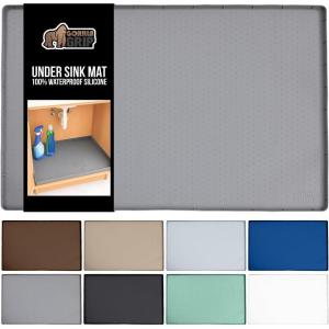 imageGORILLA GRIP Waterproof Silicone Under Sink Mat with Raised Lip for Kitchen and Bathroom Cabinet Shelf Liner Stay in Place Mats Dishwasher Safe Drawer Liner Organizer Tray 19 x 22 in GrayGray