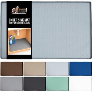 imageGORILLA GRIP Waterproof Silicone Under Sink Mat with Raised Lip for Kitchen and Bathroom Cabinet Shelf Liner Stay in Place Mats Dishwasher Safe Drawer Liner Organizer Tray 19 x 22 in GrayLight Grey