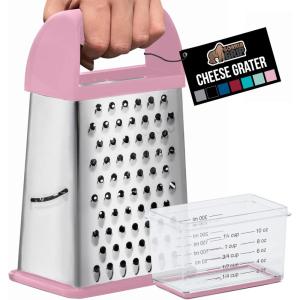 imageGORILLA GRIP XL 4Sided Cheese Grater With Container 100 BPAFree Stainless Steel Box Graters Parmesan Shredder Grate Cheeses Shred Veggies Slip Resistant Handle Dishwasher Safe Zester BlackPink