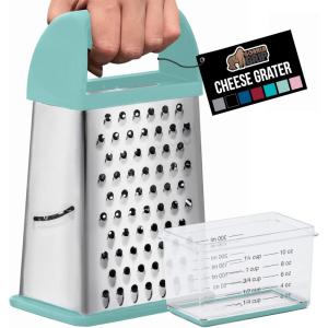 imageGORILLA GRIP XL 4Sided Cheese Grater With Container 100 BPAFree Stainless Steel Box Graters Parmesan Shredder Grate Cheeses Shred Veggies Slip Resistant Handle Dishwasher Safe Zester BlackMint