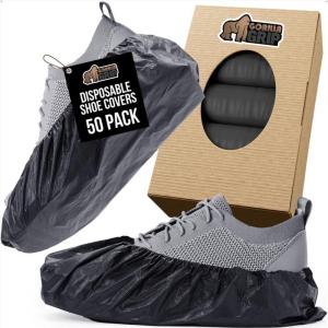 imageGORILLA GUARD Shoe Covers Disposable Pack of 50 25 Pairs Waterproof Ankle Booties Puncture Resistant Accessories for Work Safety Boot Cover for Indoors and Outdoors Secure Universal Fit Black50