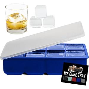 imageGorilla Grip Slow Melting Large Silicone Ice Cube Tray for Freezer Easy to Push 8 Giant Square Cubes Use for Cocktails Iced Coffee Water Bottle Frozen Puree Kitchen Bar Essentials 1 Pack BlackRoyal Blue