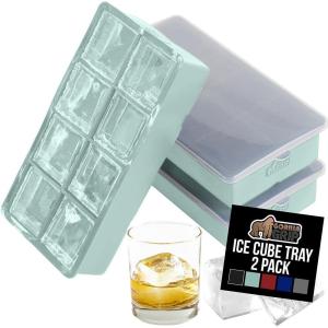 imageGorilla Grip Slow Melting Large Silicone Ice Cube Tray for Freezer Easy to Push 8 Giant Square Cubes Use for Cocktails Iced Coffee Water Bottle Frozen Puree Kitchen Bar Essentials 1 Pack BlackMint