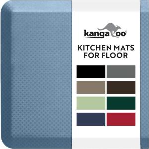 imageKANGAROO Thick Ergonomic Anti Fatigue Mats for Kitchen Floor Cushioned Standing Office Desk Mat Waterproof Scratch Resistant Topside Supportive All Day Comfort Padded Foam Rugs 17x24 BlackSky Blue
