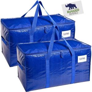 imageRUGGED RHINO Heavy Duty Extra Large Moving Bags 50lb Capacity Tote Durable Water and Puncture Resistant Winter Clothes Storage Totes for Moves Strong Carry Handles Zippers 2 Pack BlueBlue
