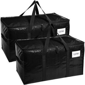 imageRUGGED RHINO Heavy Duty Extra Large Moving Bags 50lb Capacity Tote Durable Water and Puncture Resistant Winter Clothes Storage Totes for Moves Strong Carry Handles Zippers 2 Pack BlueBlack