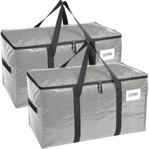 imageRUGGED RHINO Heavy Duty Extra Large Moving Bags 50lb Capacity Tote Durable Water and Puncture Resistant Winter Clothes Storage Totes for Moves Strong Carry Handles Zippers 2 Pack BlueSilver