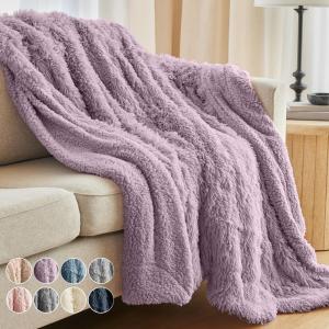 imageThe Connecticut Home Co Throw Blanket for Couch Soft Fluffy Room Decor Cozy Warm Throws for Bed Couches Gifts for Women Bedroom Cute Aesthetic Blankets Faux Fur and Sherpa 65x50 GrayPurple Shag
