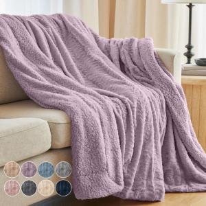 imageThe Connecticut Home Co Throw Blanket for Couch Soft Fluffy Room Decor Cozy Warm Throws for Bed Couches Gifts for Women Bedroom Cute Aesthetic Blankets Faux Fur and Sherpa 65x50 GrayPurple Faux Fur