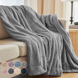 imageThe Connecticut Home Co Throw Blanket for Couch Soft Fluffy Room Decor Cozy Warm Throws for Bed Couches Gifts for Women Bedroom Cute Aesthetic Blankets Faux Fur and Sherpa 65x50 GraySilver Faux Fur