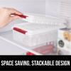 imageGORILLA GRIP Stackable Ice Cube Tray and Bucket Set for Freezer Includes 2 Trays with Lid and Scooper Easy Release Makes 56 Cubes for Cocktail Soda Coffee Leak Proof Bin Kit Kitchen Tools BlackRed