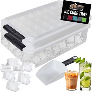 imageGORILLA GRIP Stackable Ice Cube Tray and Bucket Set for Freezer Includes 2 Trays with Lid and Scooper Easy Release Makes 56 Cubes for Cocktail Soda Coffee Leak Proof Bin Kit Kitchen Tools BlackBlack