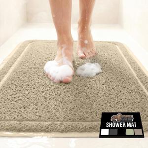 imageGORILLA GRIP Exfoliating Bath and Shower Mat Textured Backing Soft LoofahStyle Foot Scrubber for Outside or Inside Bathtub Quick Dry Easy Drainage Tub Floor Mats Bathroom Essentials 24x16 GrayBeige