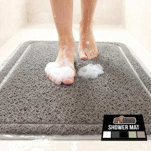 imageGORILLA GRIP Exfoliating Bath and Shower Mat Textured Backing Soft LoofahStyle Foot Scrubber for Outside or Inside Bathtub Quick Dry Easy Drainage Tub Floor Mats Bathroom Essentials 24x16 GrayGray