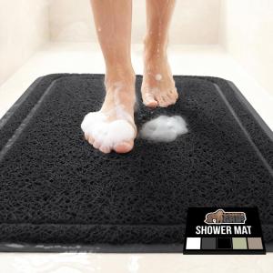 imageGORILLA GRIP Exfoliating Bath and Shower Mat Textured Backing Soft LoofahStyle Foot Scrubber for Outside or Inside Bathtub Quick Dry Easy Drainage Tub Floor Mats Bathroom Essentials 24x16 GrayBlack