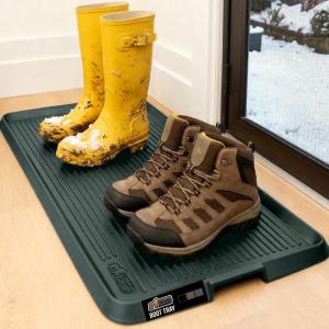 imageGORILLA GRIP Natural Rubber Indoor Outdoor Boot Tray for Shoes Waterproof Winter Mat with Raised Edges and Handle Tear Resistant Heavy Duty Home Garage Floor Mats Easy Clean Shoe Trays 24x16 BlackHunter Green