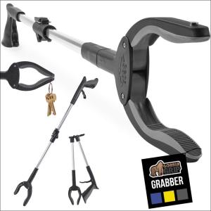 imageGORILLA GRIP Strong Rubber Lined Claw Grabber Ergonomic AntiSlip Reacher Tool for Seniors 360 Magnetic Rotating Head Reaching Pick Up Stick Foldable Trash Picker Handicap Gripper YellowGray