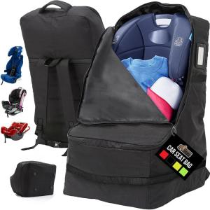 imageGORILLA GRIP Tear and Water Resistant Padded Car Seat Travel Bag for Airplane and Airport Universal Fit Baby Carseat Bags Holds Up to 50lbs Handle amp Shoulder Straps Air Gate Check Carrier GreenBlack