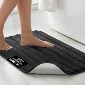 imageGORILLA GRIP Textured Backing Bathroom Rugs Soft Memory Foam Absorbent Striped Bath Mats Machine Washable amp Fade Resistant Bathmat Accessories for Floor Home Decor Shower Essentials Grey 24x16Black