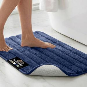 imageGORILLA GRIP Textured Backing Bathroom Rugs Soft Memory Foam Absorbent Striped Bath Mats Machine Washable amp Fade Resistant Bathmat Accessories for Floor Home Decor Shower Essentials Grey 24x16Navy
